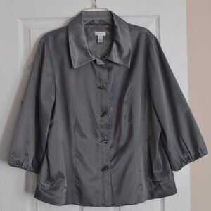 Chico’s Size 3 (Large, 16) Silver Chic Jacket Collar 3/4 Slvs, Pockets